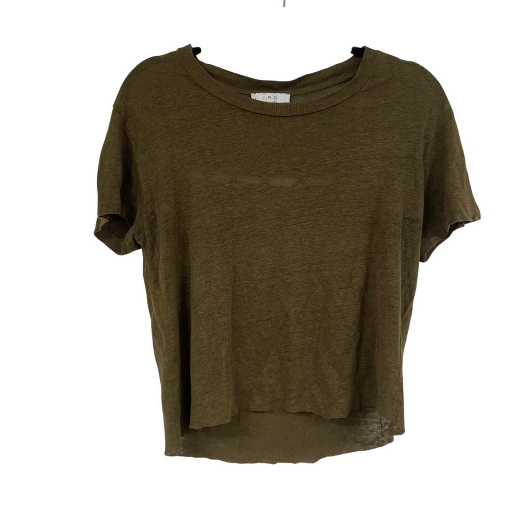 Iro Green Short Sleeve Lace Back Detail Crop Top Raw Edge Sweater Womens XS
